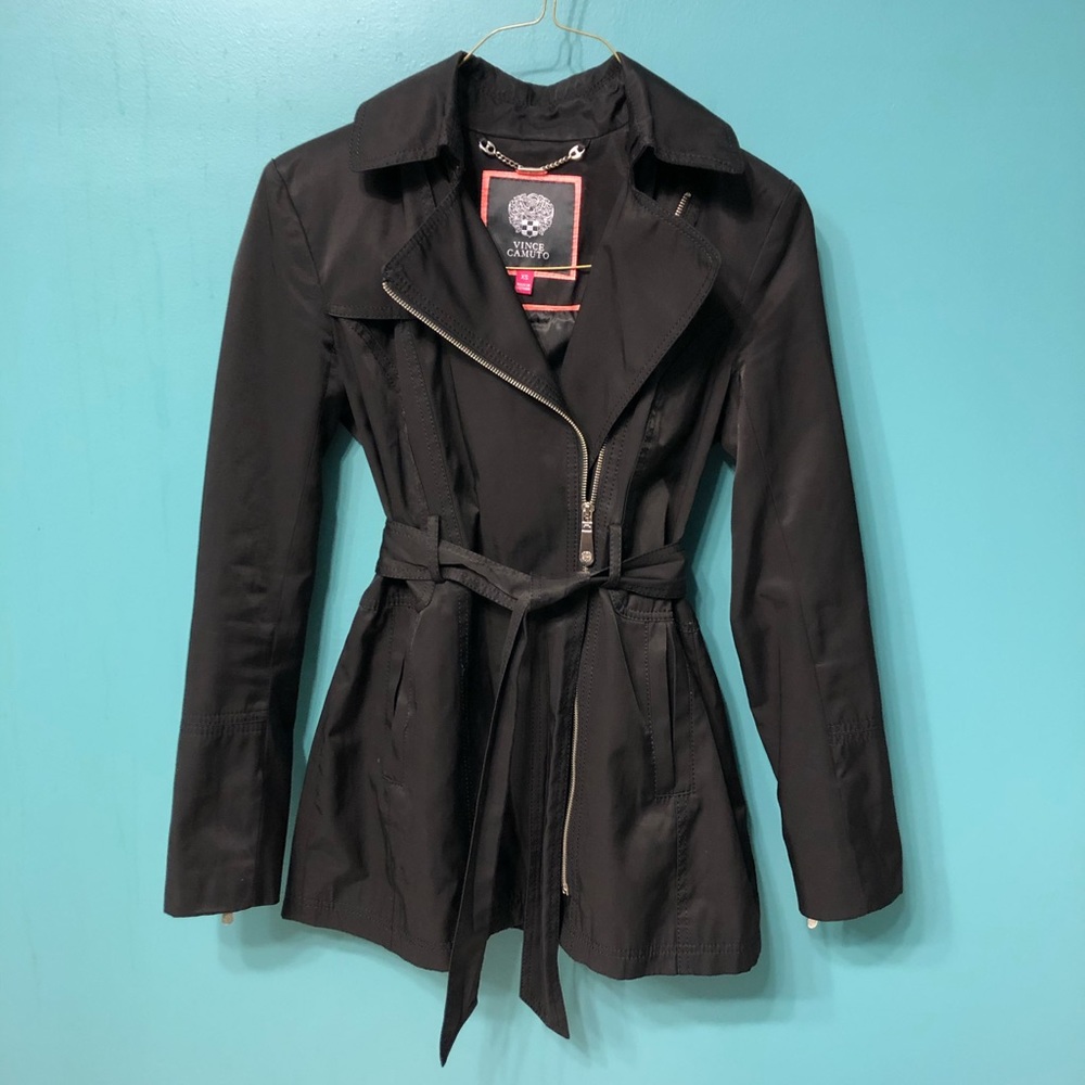 Vince Camuto black belted rain trench coat
